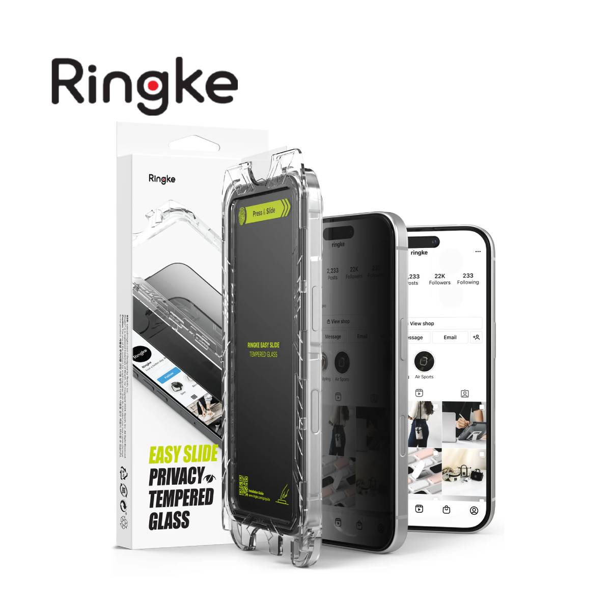 Ringke Easy Slide Privacy Tempered Glass for iPhone 16 Series - XtraSure | Apple Authorized Reseller in Myanmar