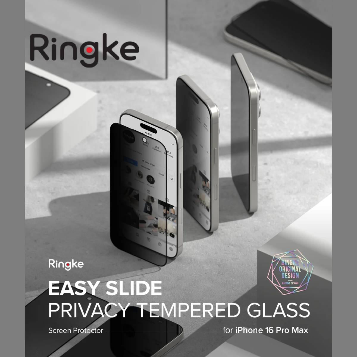 Ringke Easy Slide Privacy Tempered Glass for iPhone 16 Series - XtraSure | Apple Authorized Reseller in Myanmar