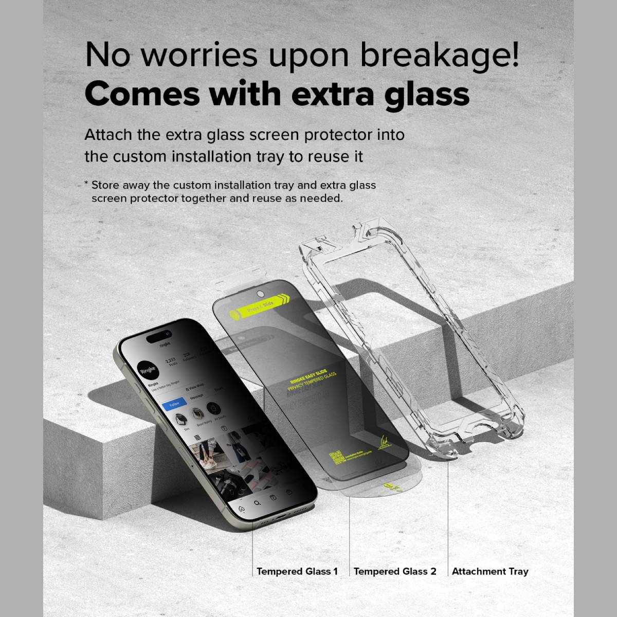 Ringke Easy Slide Privacy Tempered Glass for iPhone 16 Series - XtraSure | Apple Authorized Reseller in Myanmar