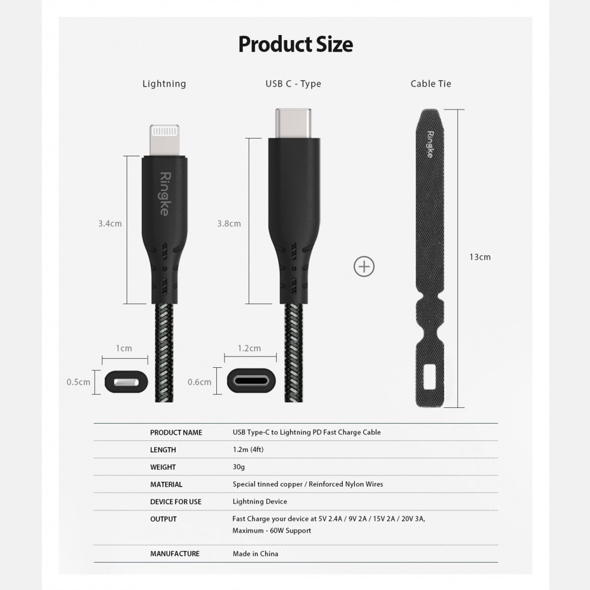 Ringke USB-C to Lighting Charging Cable (1.2m) Black - XtraSure | Apple Authorized Reseller in Myanmar