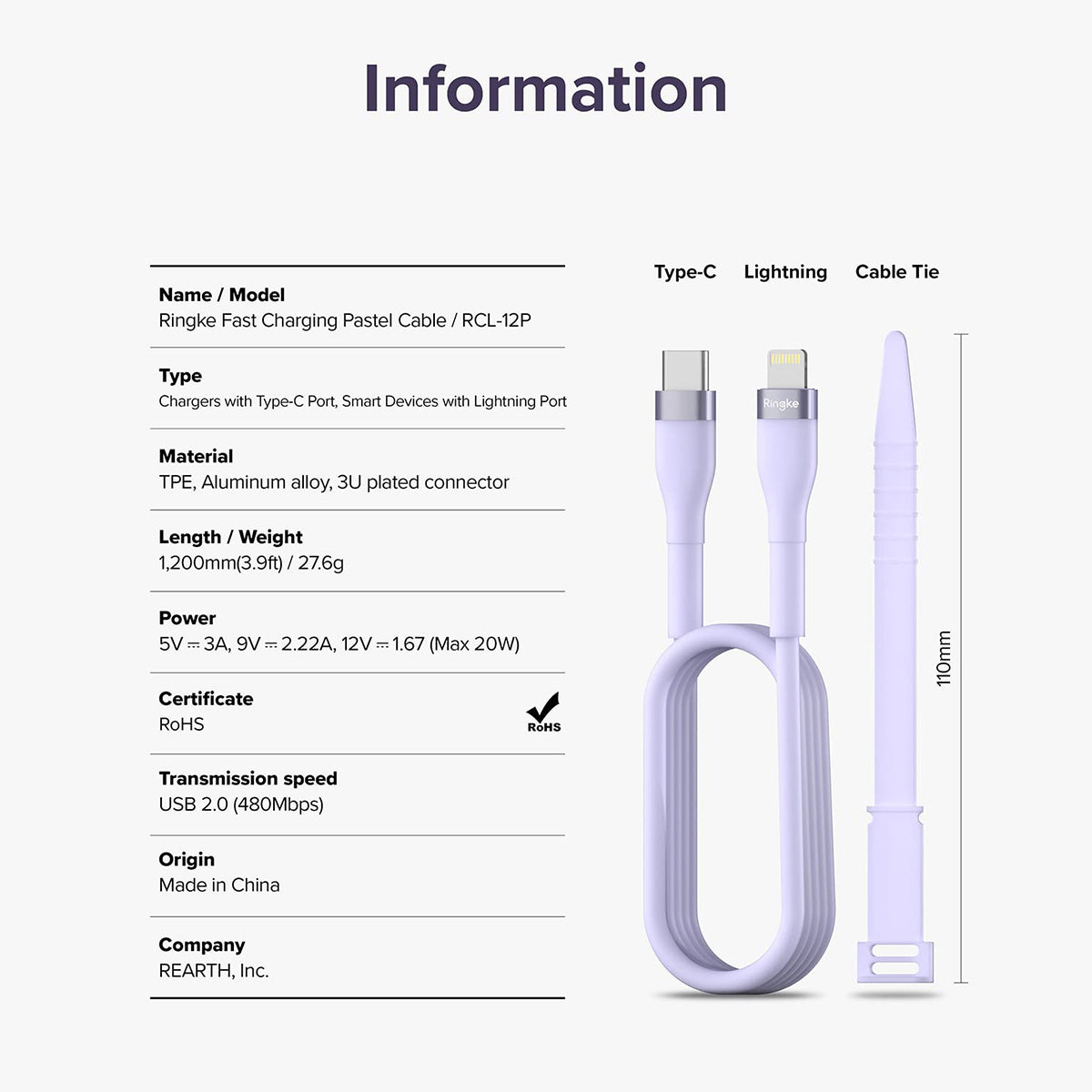 Ringke USB-C to Lighting Pastel Charging Cable (1.2m) - XtraSure | Apple Authorized Reseller in Myanmar