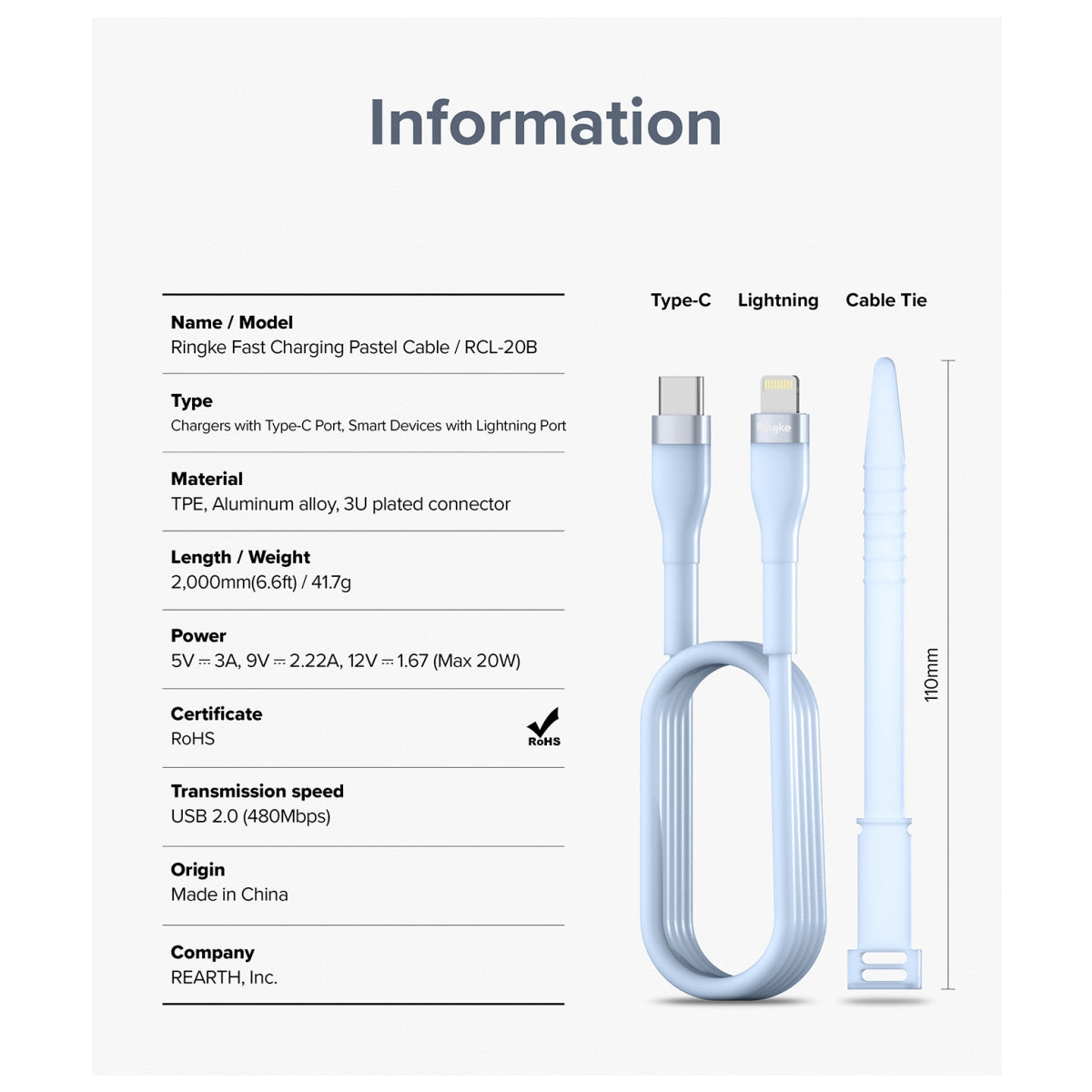 Ringke USB-C to Lighting Pastel Charging Cable (2m) - XtraSure | Apple Authorized Reseller in Myanmar