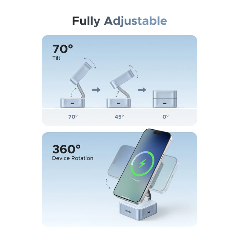 Ugreen 25W 2-in-1 Qi2 Magnetic Wireless Charger (W752)