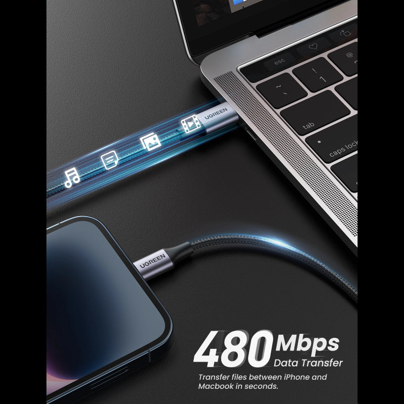 Ugreen MFI USB-C to Lighting Nylon Braided Charging Cable 1m (US304)