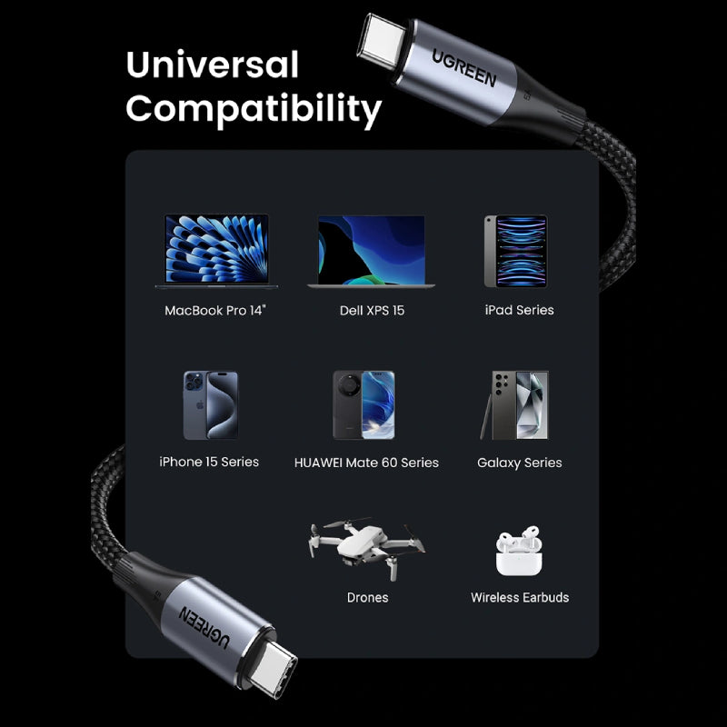 Ugreen USB-C to USB-C Nylon Braided Charging Cable 1m (US355)