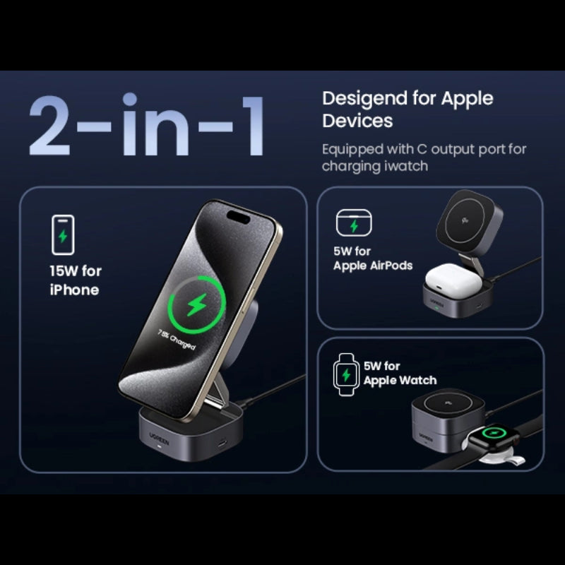 Ugreen 15W 2-in-1 Qi2 Magnetic Wireless Charger (W702)