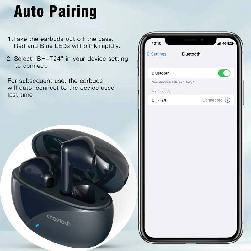 Choetech ENC & ANC TWS Earphone (BH-T24) - XtraSure | Apple Authorized Reseller in Myanmar