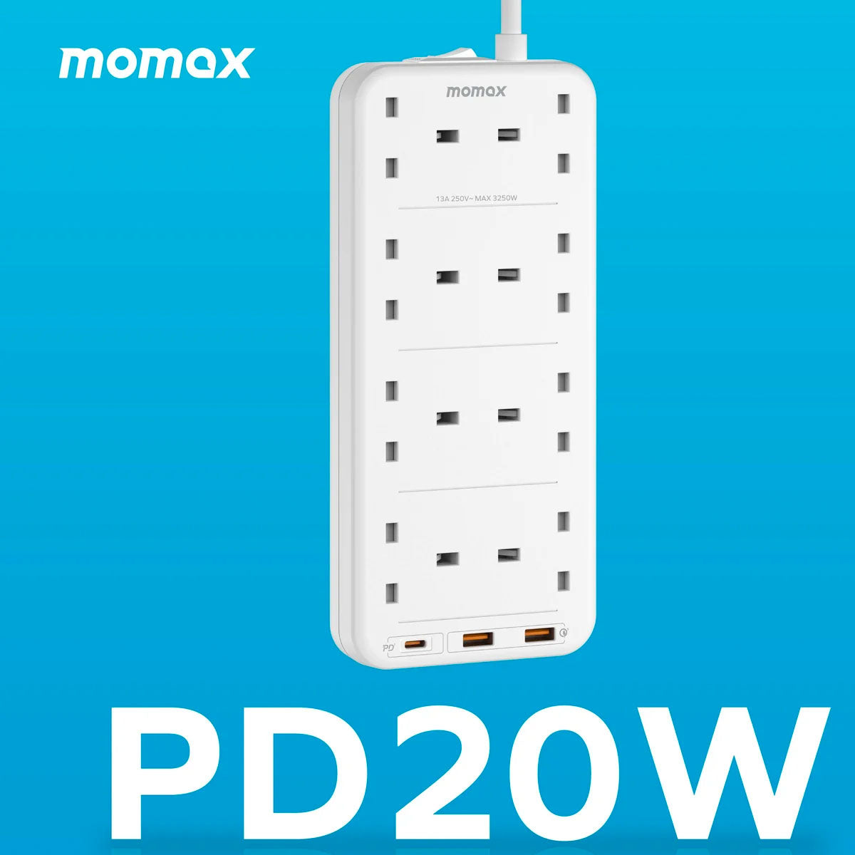 Momax ONEPLUG 8-Outlet Power Strip with USB (US5UK) - XtraSure | Apple Authorized Reseller in Myanmar