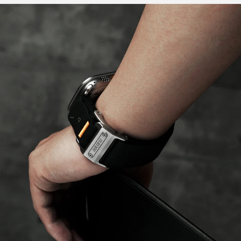 AULUMU A11 band for Apple Watch, Silver buckle 3D Woven Herringbone with Letter M (42/44/45/46/49mm)