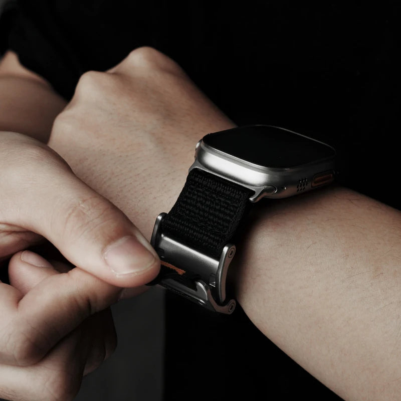 AULUMU A11 band for Apple Watch, Silver buckle 3D Woven Herringbone with Letter M (42/44/45/46/49mm)