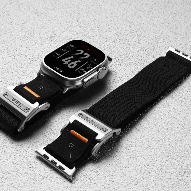 AULUMU A11 band for Apple Watch, Silver buckle 3D Woven Herringbone with Letter M (42/44/45/46/49mm)