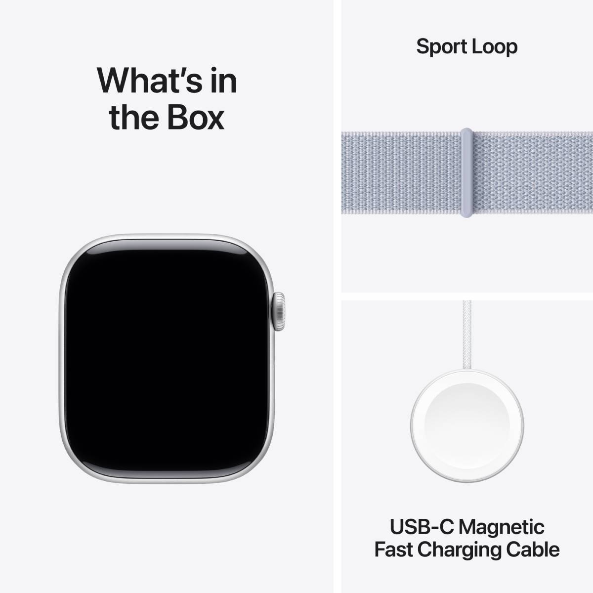 Apple Watch Series 10 GPS, 42 mm Silver Aluminium Case with Blue Cloud Sport Loop – MWWD3