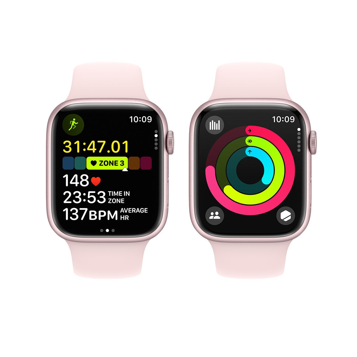 Apple Watch Series 9 GPS, 41 mm Pink Aluminium Case with Light Pink Sport Band – MR943 (M/L)