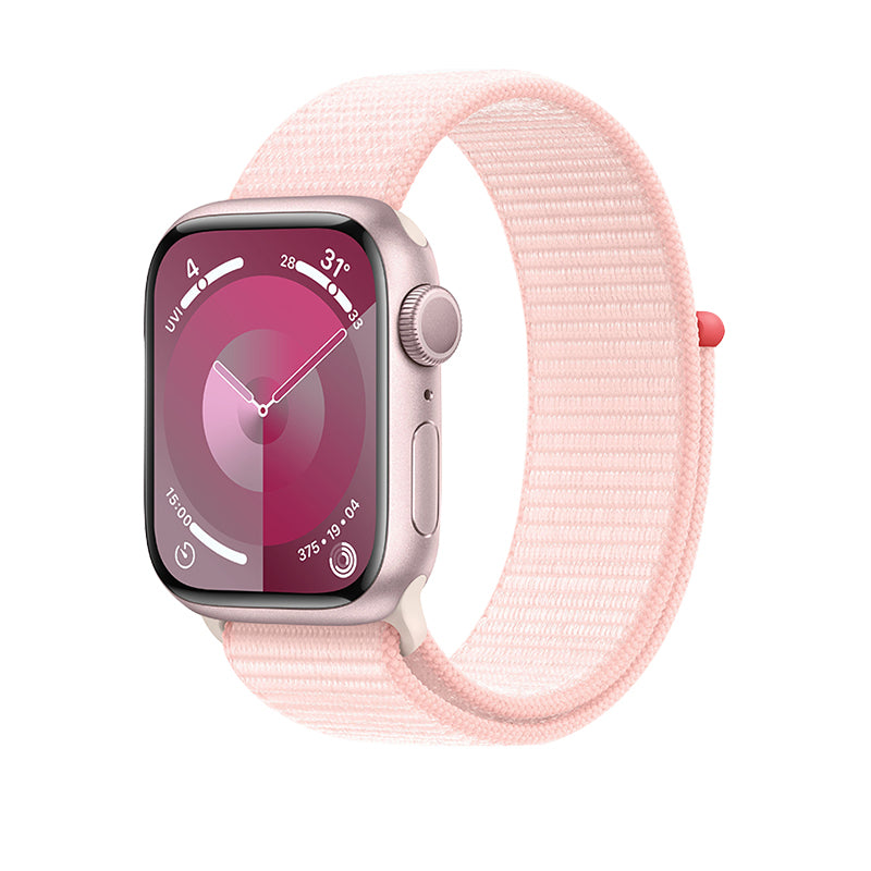 Apple Watch Series 9 GPS, 41 mm Pink Aluminium Case with Light Pink Sport Loop – MR953