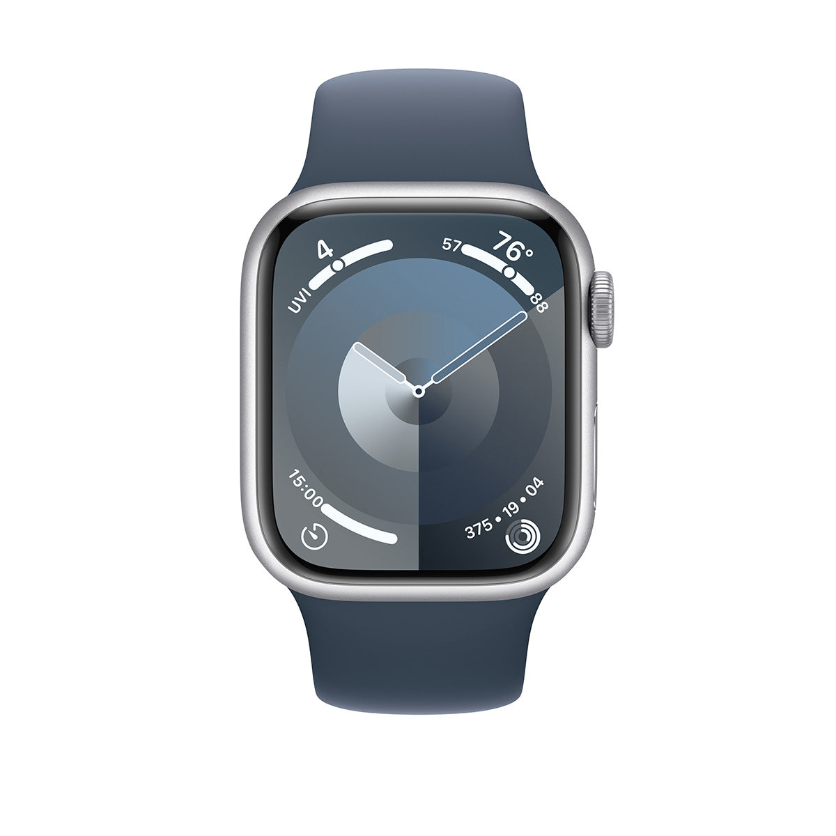 Apple Watch Series 9 GPS, 41 mm Silver Aluminium Case with Storm Blue Sport Band – MR913 (M/L)