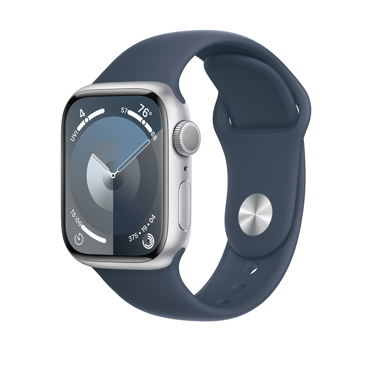 Apple Watch Series 9 GPS, 41 mm Silver Aluminium Case with Storm Blue Sport Band – MR913 (M/L)