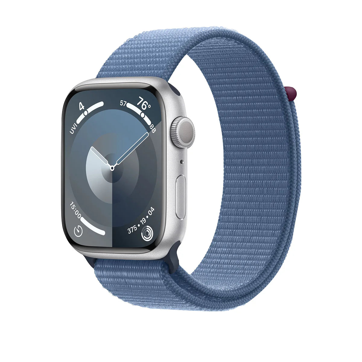 Apple Watch Series 9 GPS, 41 mm Silver Aluminium Case with Storm Blue Sport Loop – MR923
