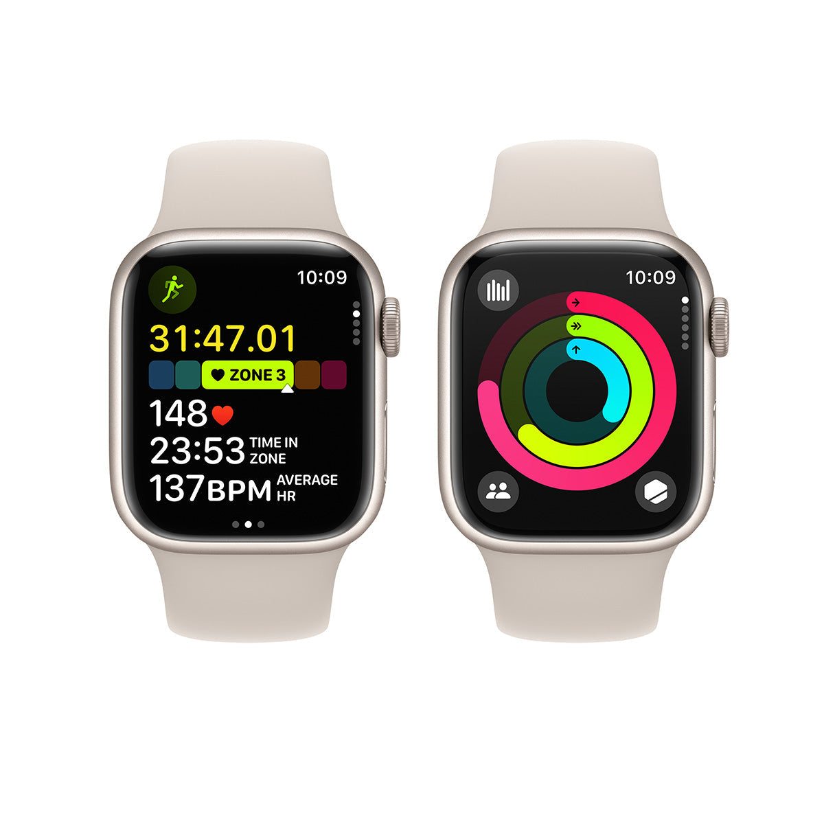 Apple Watch Series 9 GPS, 45 mm Starlight Aluminium Case with Starlight Sport Band – MR973 (M/L)