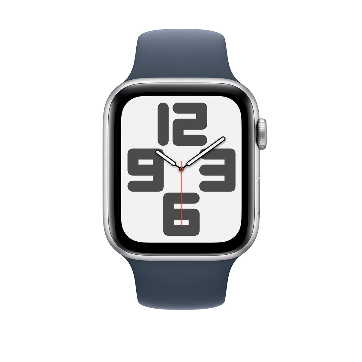 Apple Watch Series SE 2nd Gen GPS, 44mm Silver Aluminium Case with Storm Blue Sport Band – MREE3 (M/L) (New)