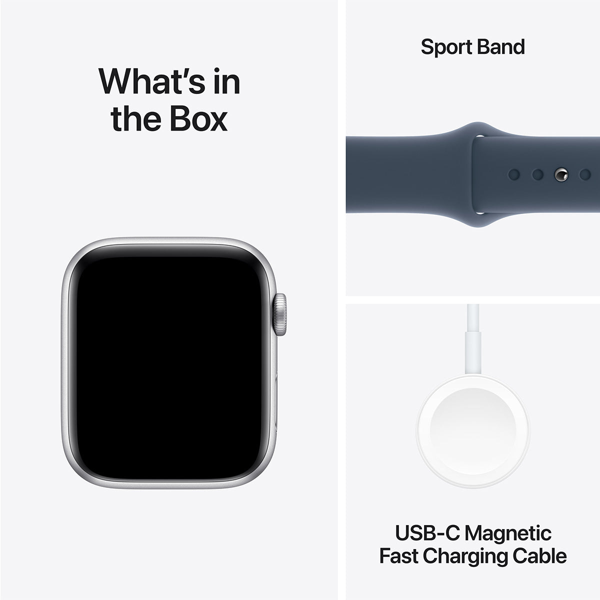 Apple Watch Series SE 2nd Gen GPS, 44mm Silver Aluminium Case with Storm Blue Sport Band – MREE3 (M/L) (New)