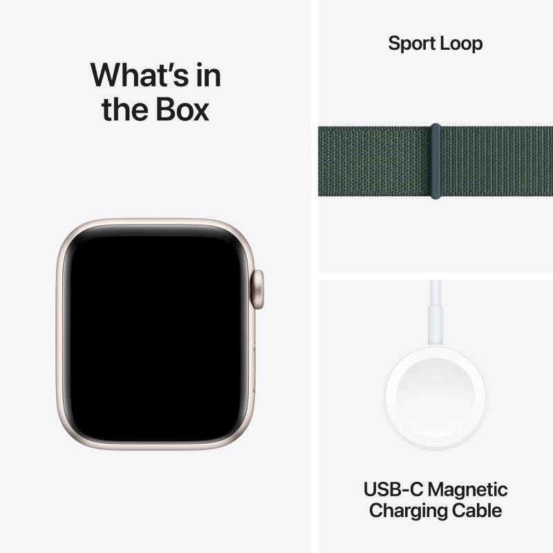 Apple Watch Series SE 2nd Gen GPS, 44mm Starlight Aluminium Case with Lake Green Sport Loop – MXEW3