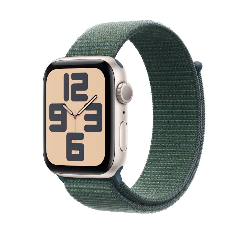 Apple Watch Series SE 2nd Gen GPS, 44mm Starlight Aluminium Case with Lake Green Sport Loop – MXEW3