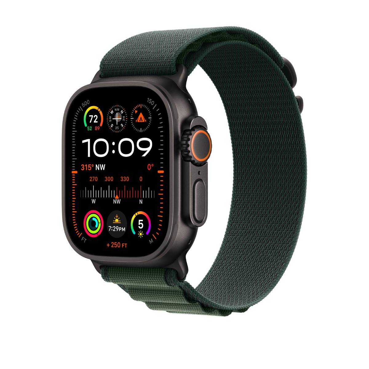 Apple Watch Ultra 2 GPS + Cellular, 49mm Black Titanium Case with Dark Green Alpine Loop – MX4R3 (Medium)