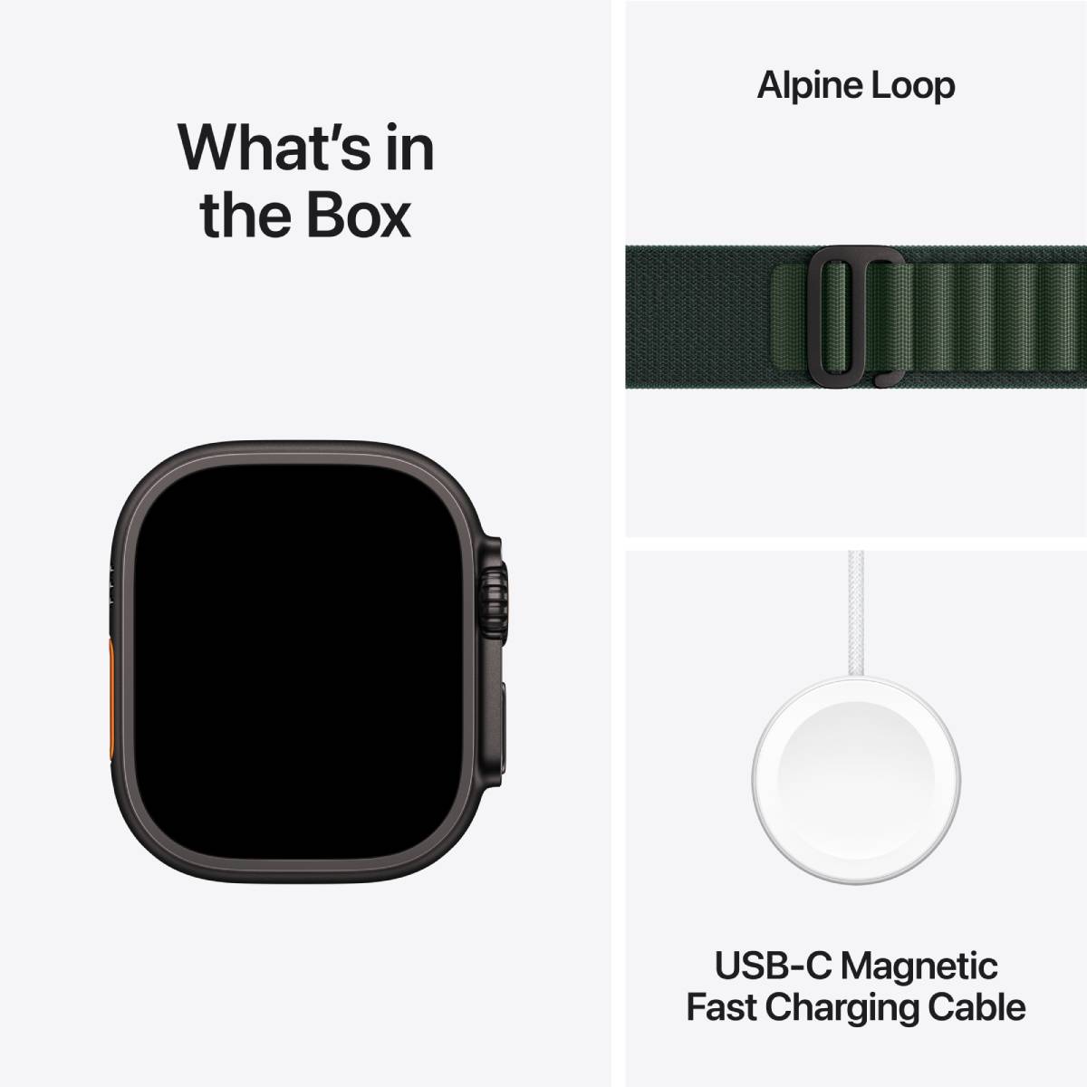 Apple Watch Ultra 2 GPS + Cellular, 49mm Black Titanium Case with Dark Green Alpine Loop – MX4R3 (Medium)