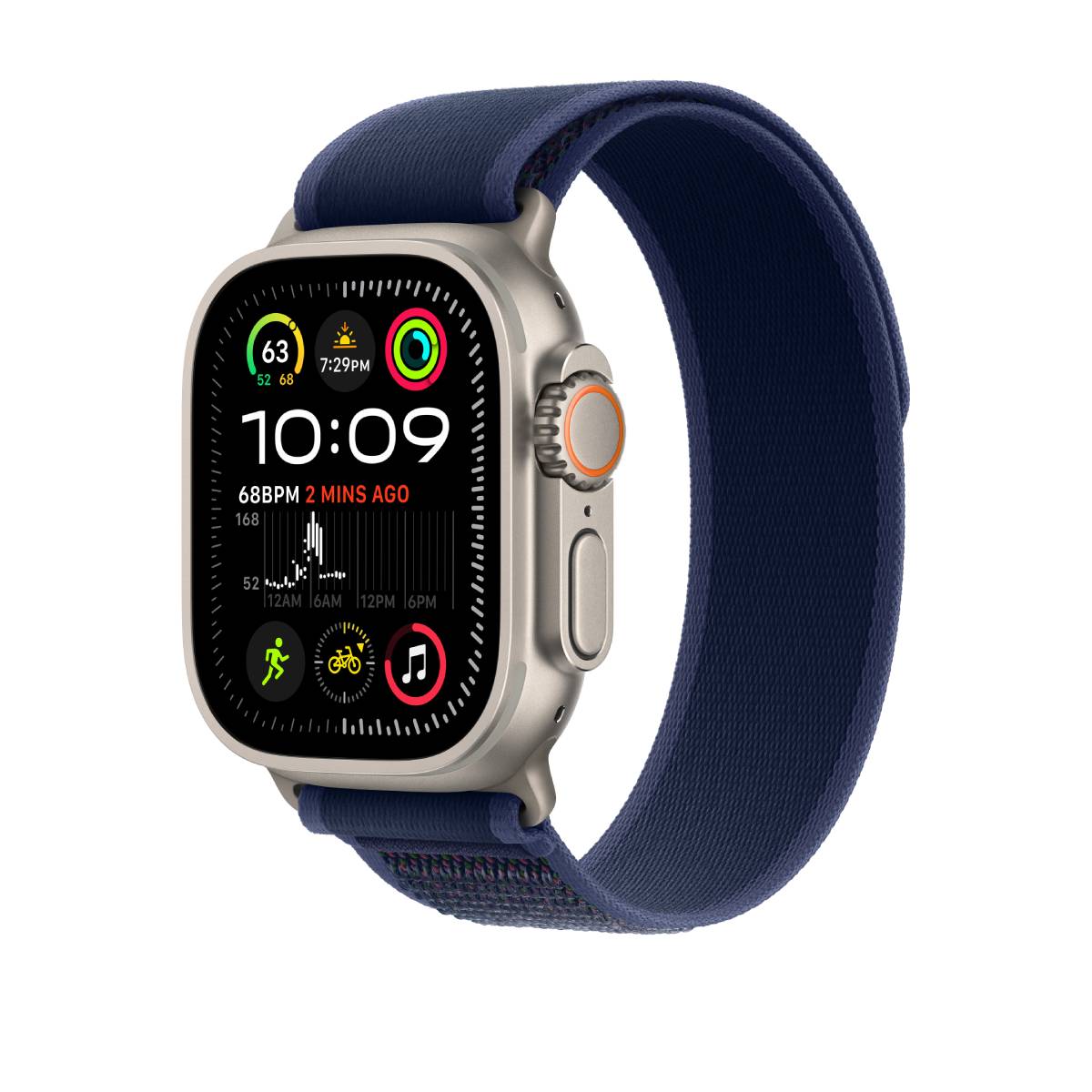 Apple Watch Ultra 2 GPS + Cellular, 49mm Natural Titanium Case with Blue Trail Loop – MX4L3 (M/L)