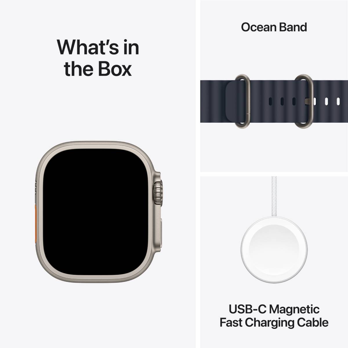 Apple Watch Ultra 2 GPS + Cellular, 49mm Natural Titanium Case with Navy Ocean Band – MX4D3