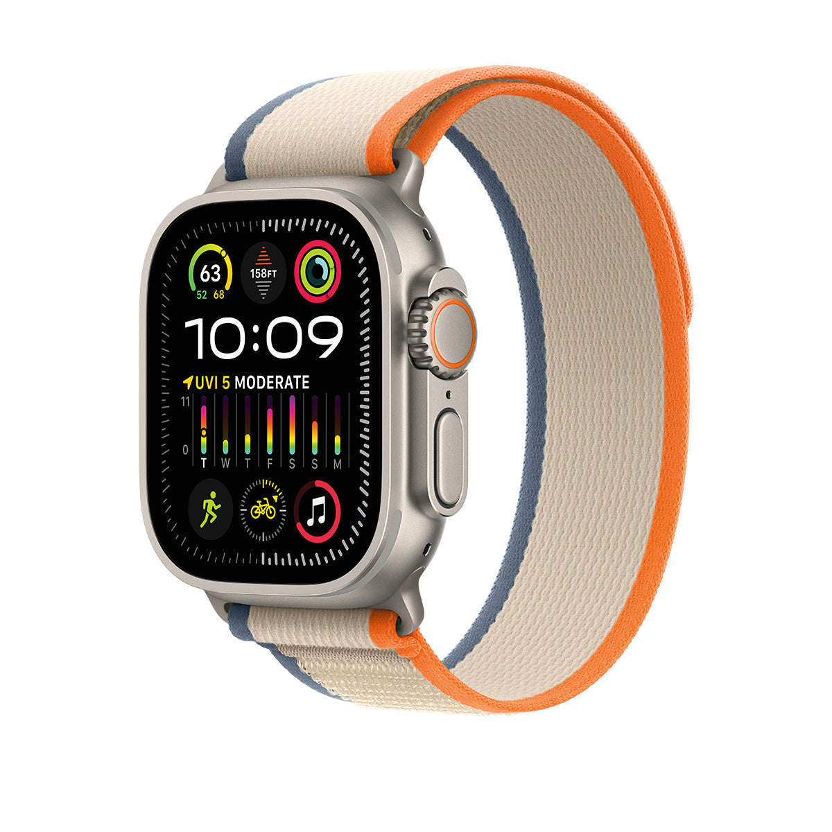 Apple Watch Ultra 2 GPS + Cellular, 49mm Titanium Case with Orange\Beige Trail Loop – MRF23 (M/L)