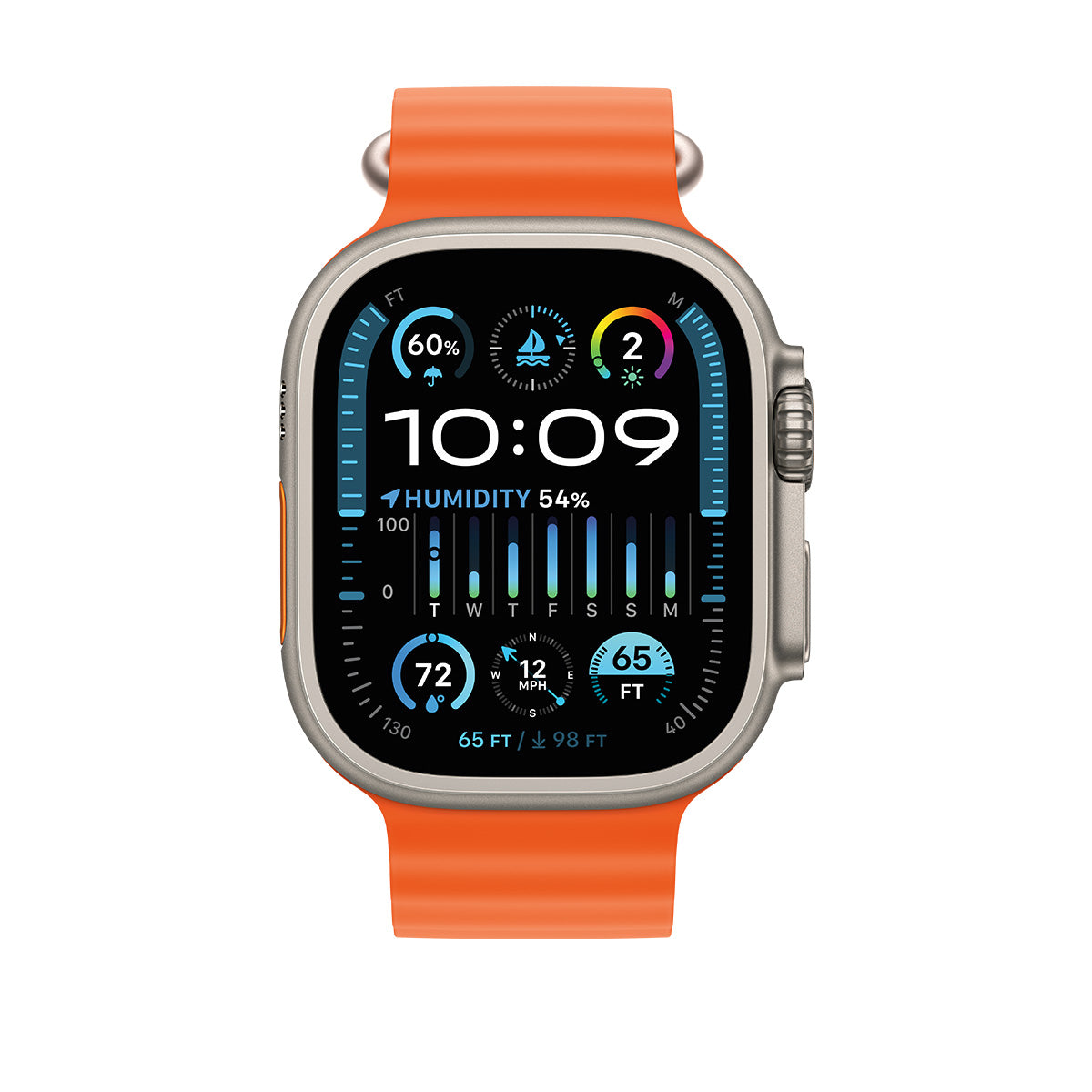 Apple Watch Ultra 2 GPS + Cellular, 49mm Titanium Case with Orange Ocean Band – MREH3
