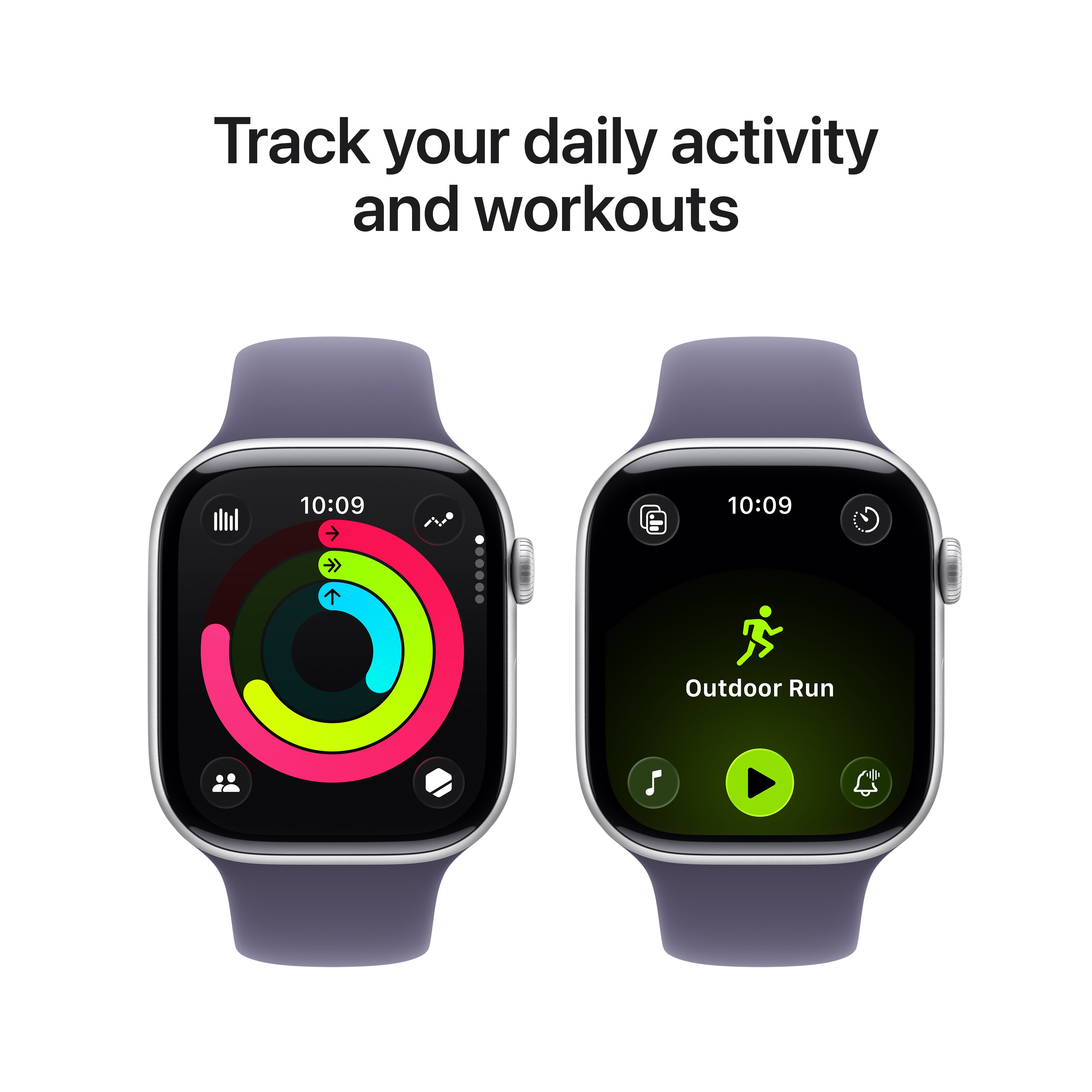 Apple Watch Series 11 GPS, 42 mm Silver Aluminium Case with Purple Fog Sport Band – MEU64 (S/M)