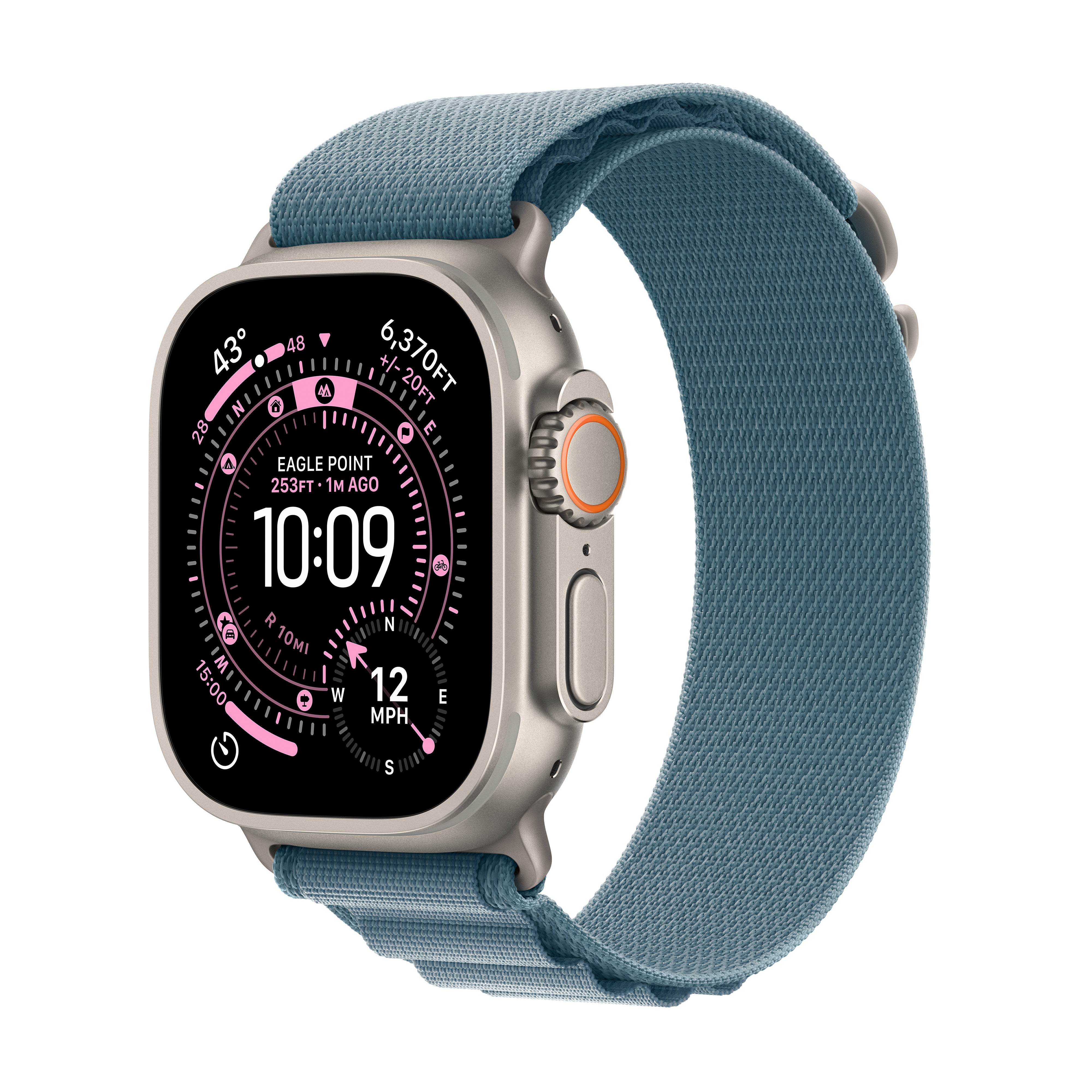 Apple Watch Ultra 3 GPS + Cellular, 49mm Natural Titanium Case with Light Blue Alpine Loop – MEWP4 (L)