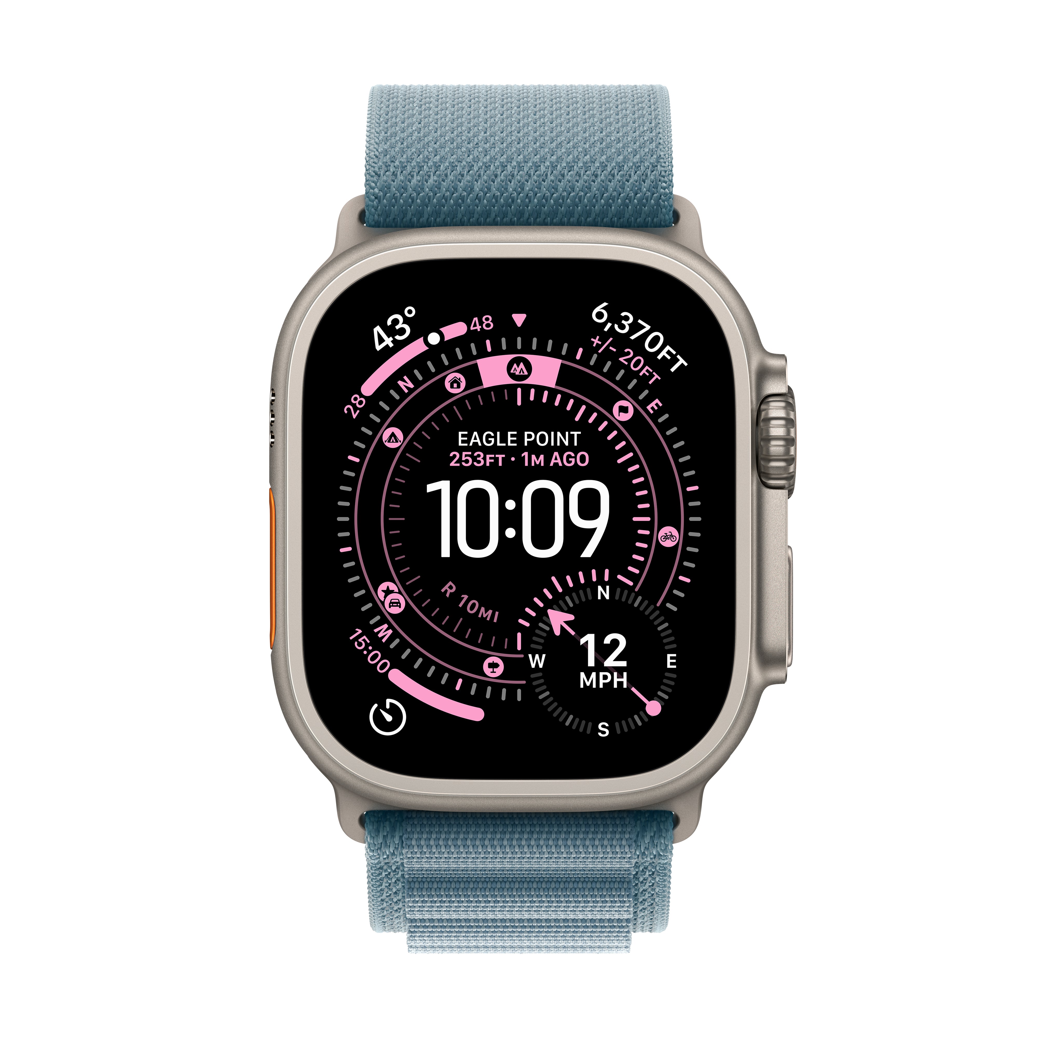 Apple Watch Ultra 3 GPS + Cellular, 49mm Natural Titanium Case with Light Blue Alpine Loop – MEWP4 (L)