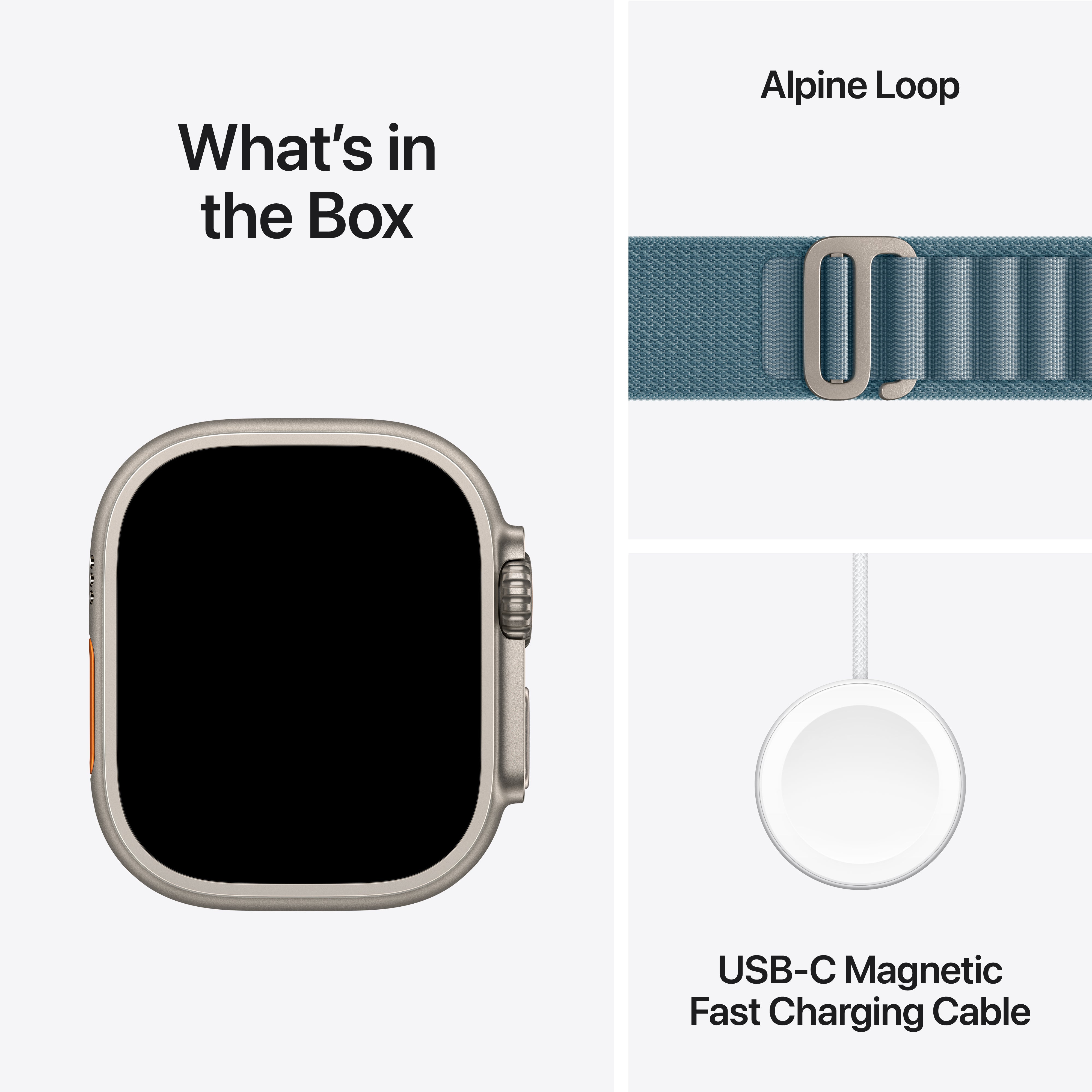 Apple Watch Ultra 3 GPS + Cellular, 49mm Natural Titanium Case with Light Blue Alpine Loop – MEWP4 (L)
