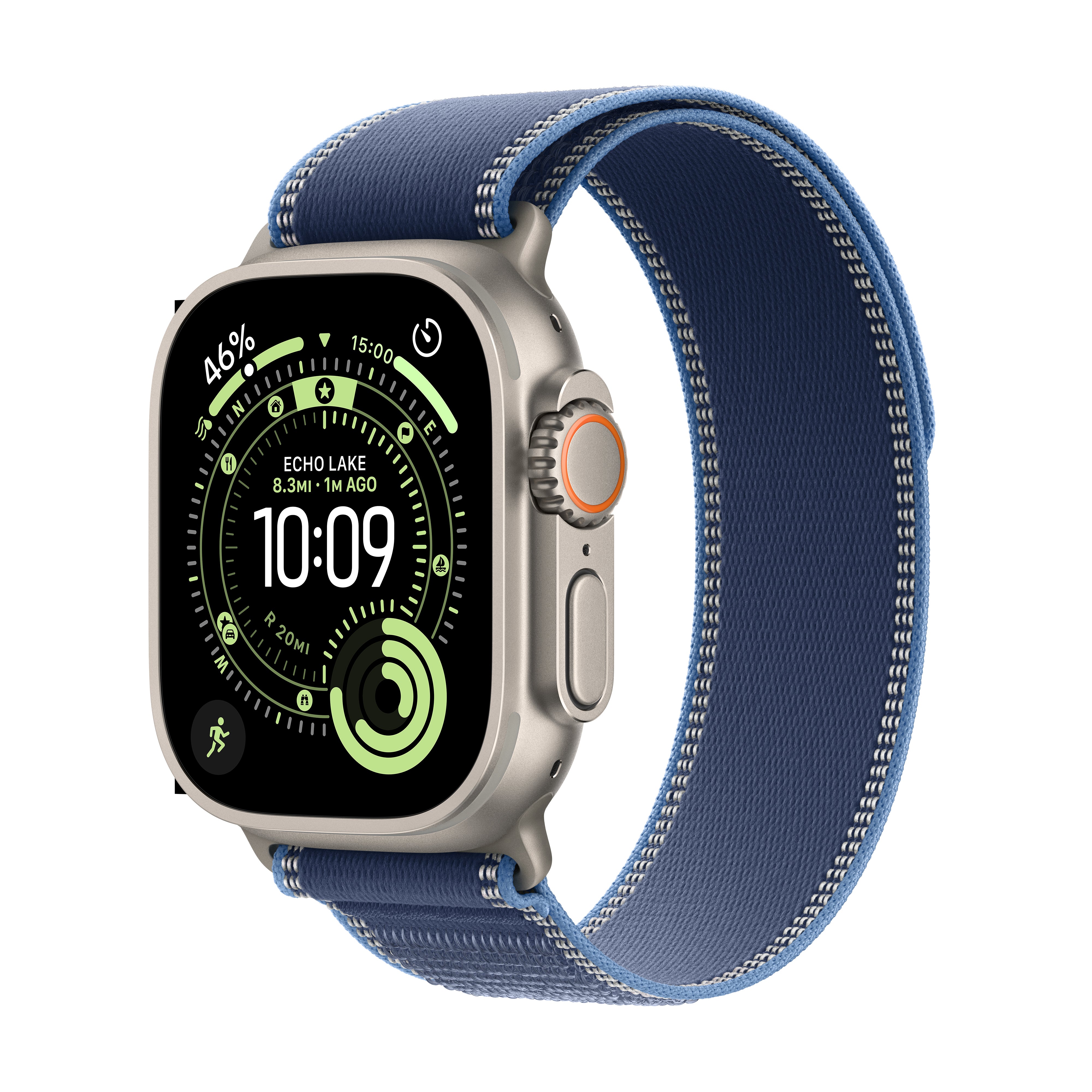 Apple Watch Ultra 3 GPS + Cellular, 49mm Natural Titanium Case with Blue/Bright Blue Trail Loop – MEWU4 (M/L)