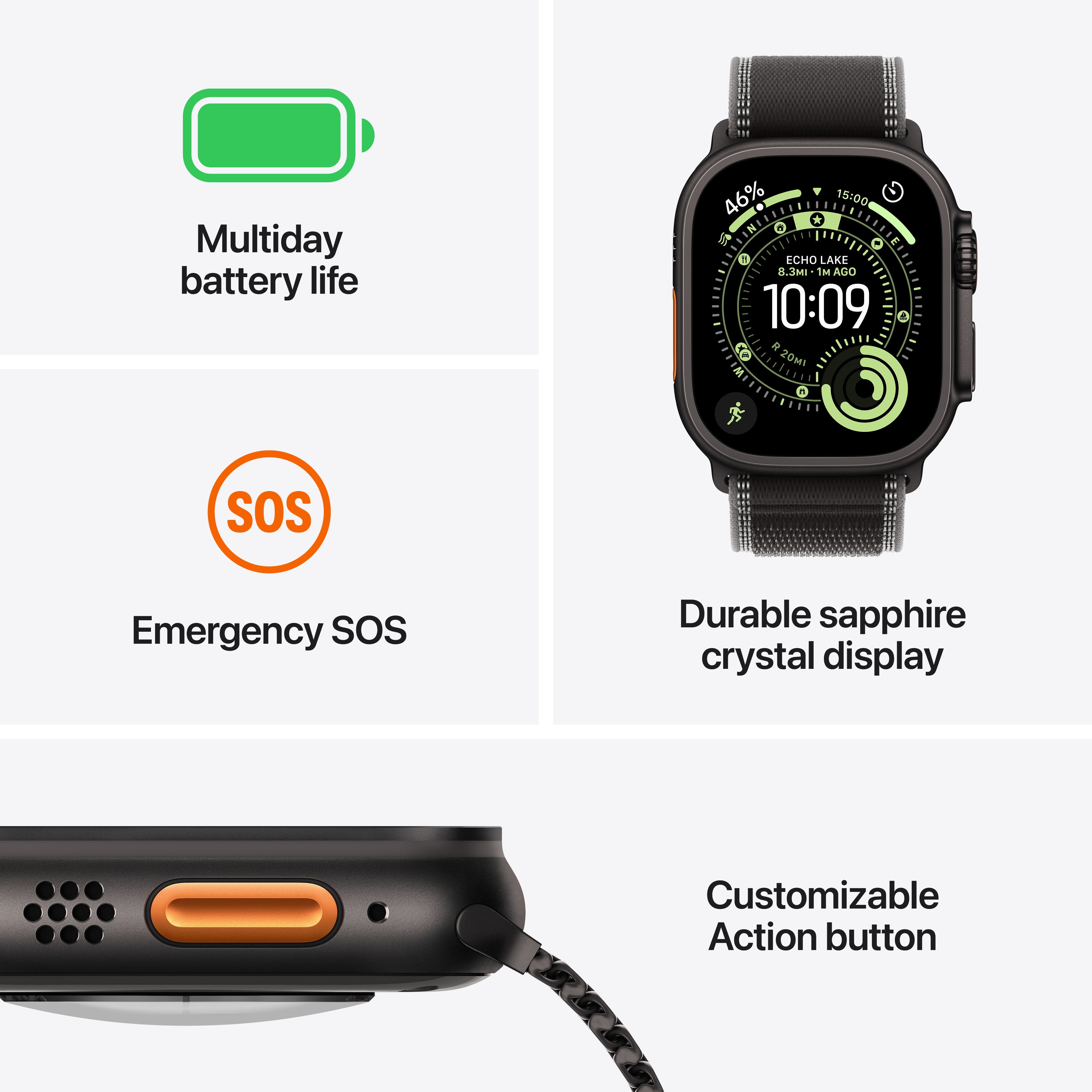 Apple Watch Ultra 3 GPS + Cellular, 49mm Natural Titanium Case with Blue/Bright Blue Trail Loop – MEWU4 (M/L)