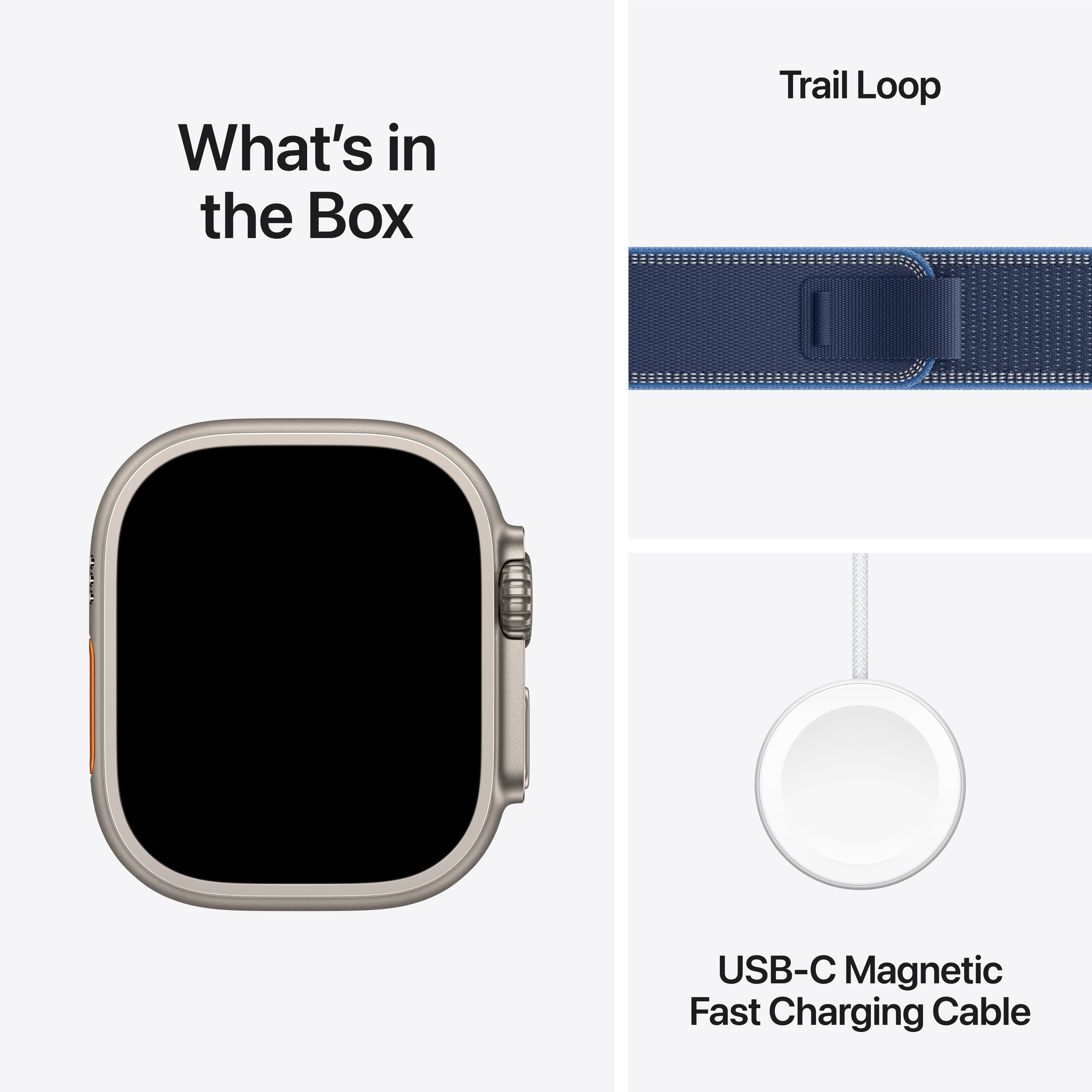 Apple Watch Ultra 3 GPS + Cellular, 49mm Natural Titanium Case with Blue/Bright Blue Trail Loop – MEWU4 (M/L)