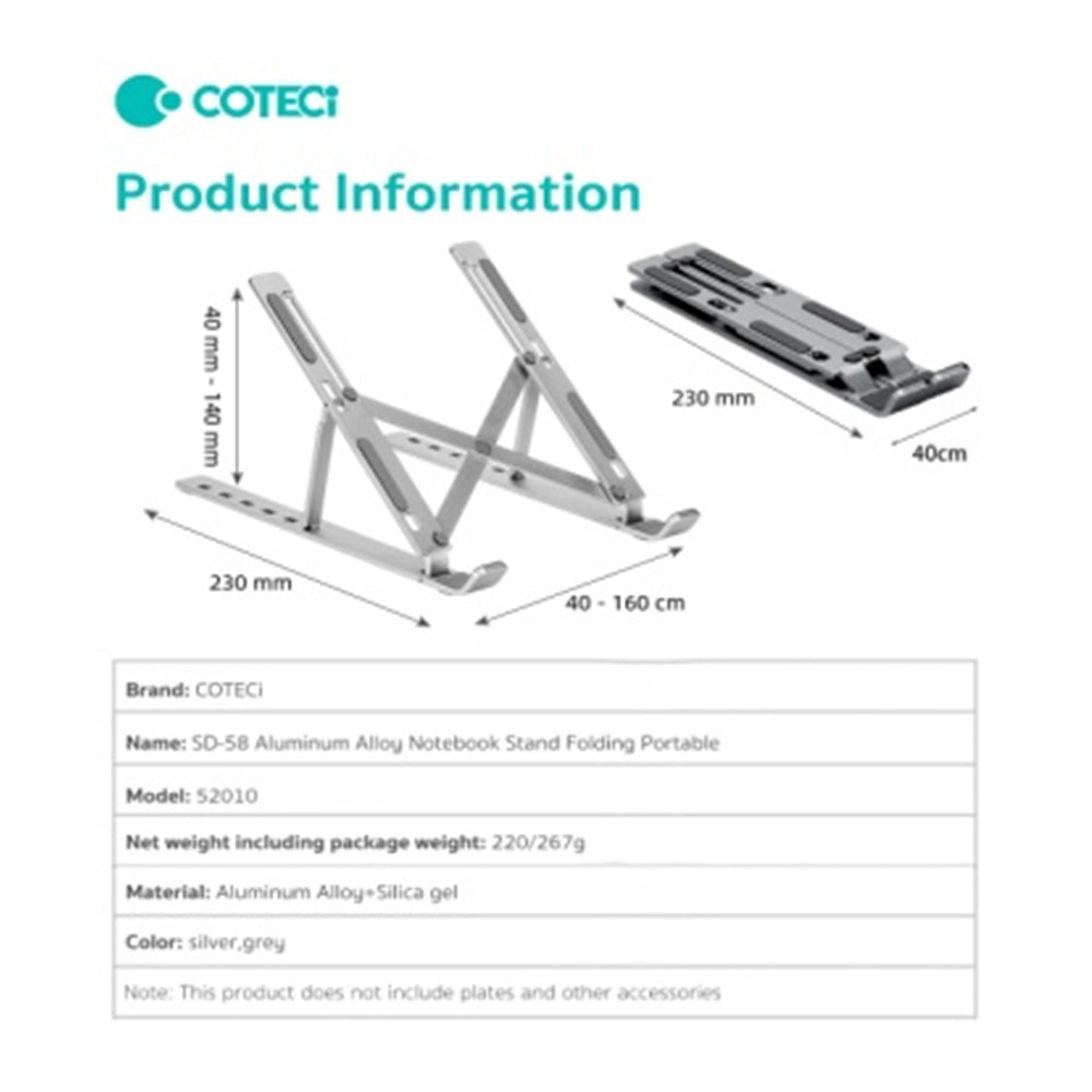 COTECi Aluminum Alloy Laptop Stand Folding Portable