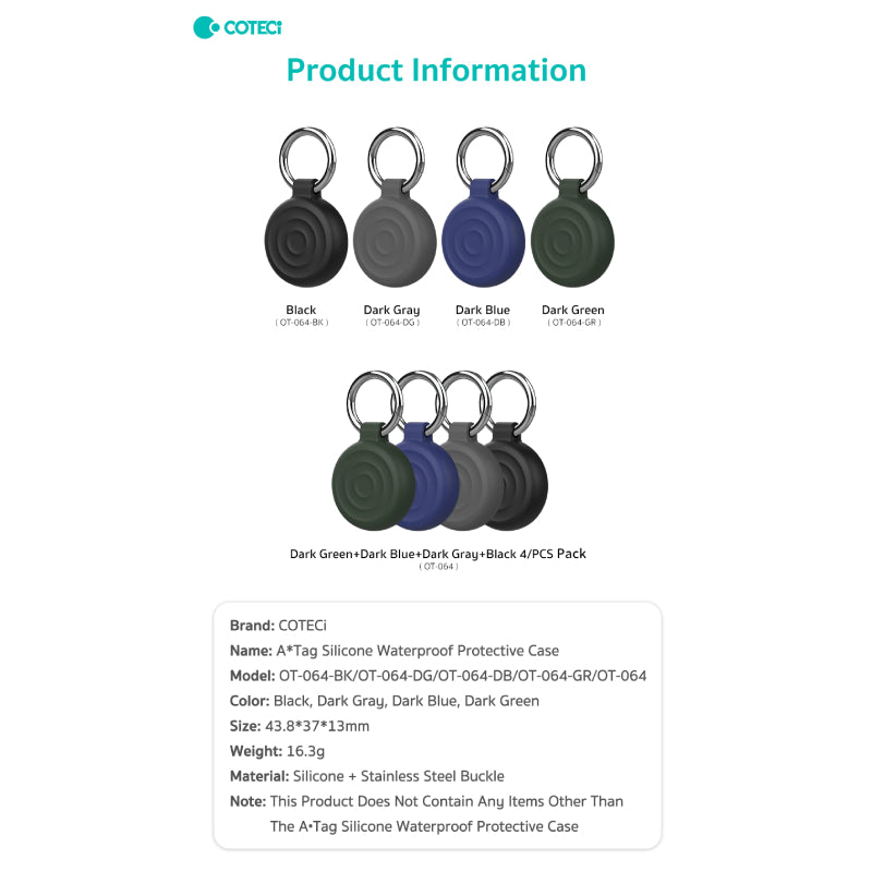 COTECi Silicone Waterproof Protective Case for Airtag