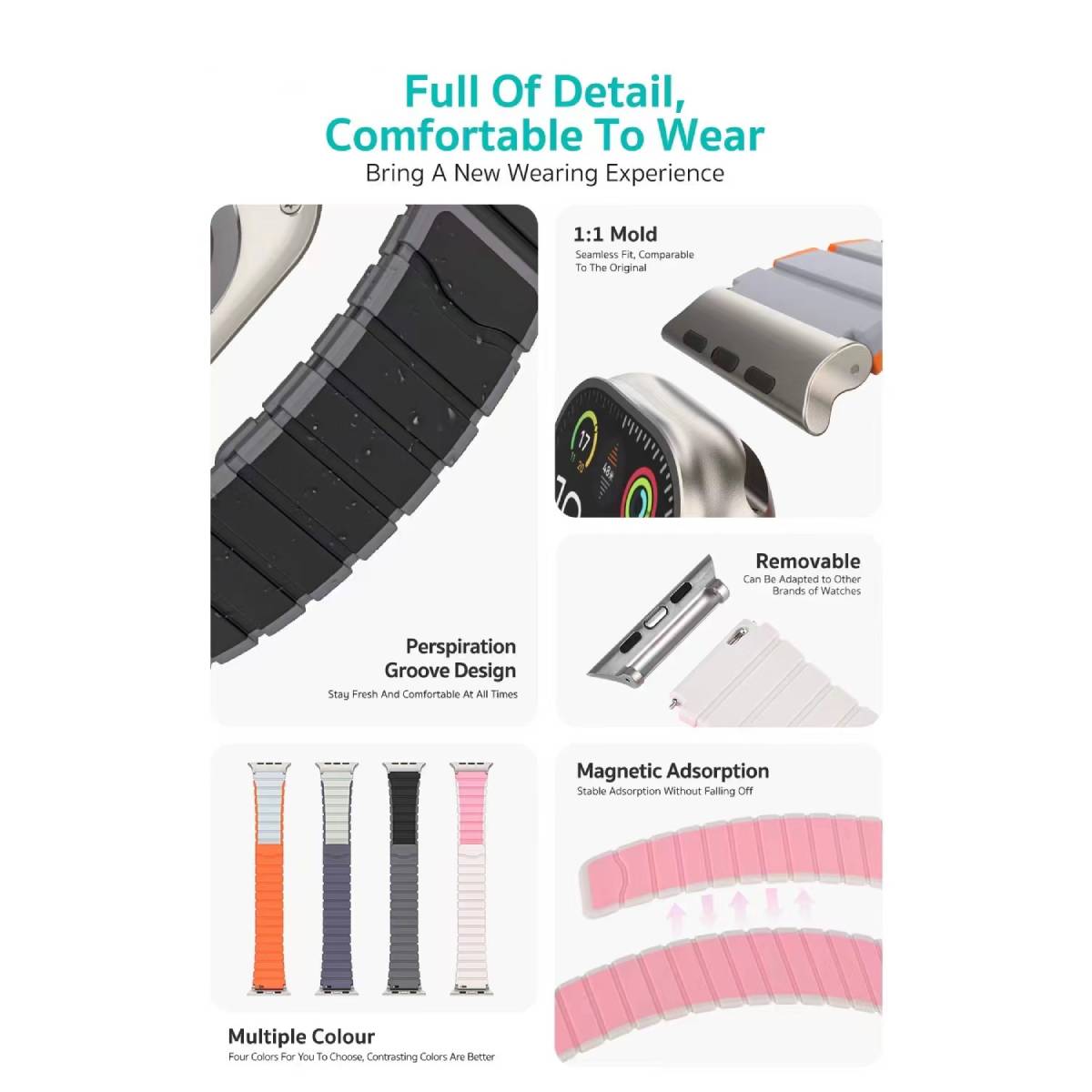 COTECi W128 Colorful Silicone Strap for Apple Watch (42/44/45/49mm)