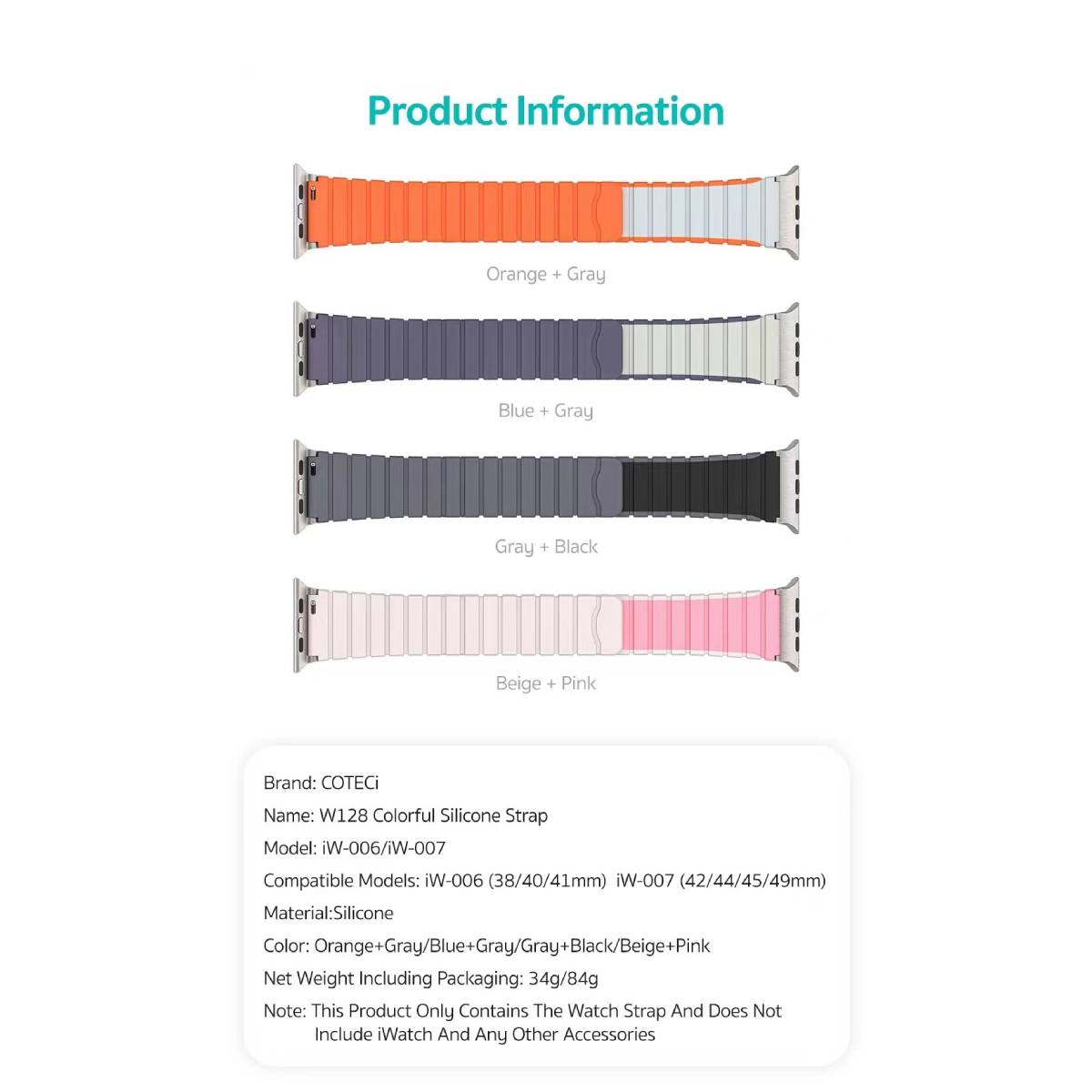 COTECi W128 Colorful Silicone Strap for Apple Watch (42/44/45/49mm)