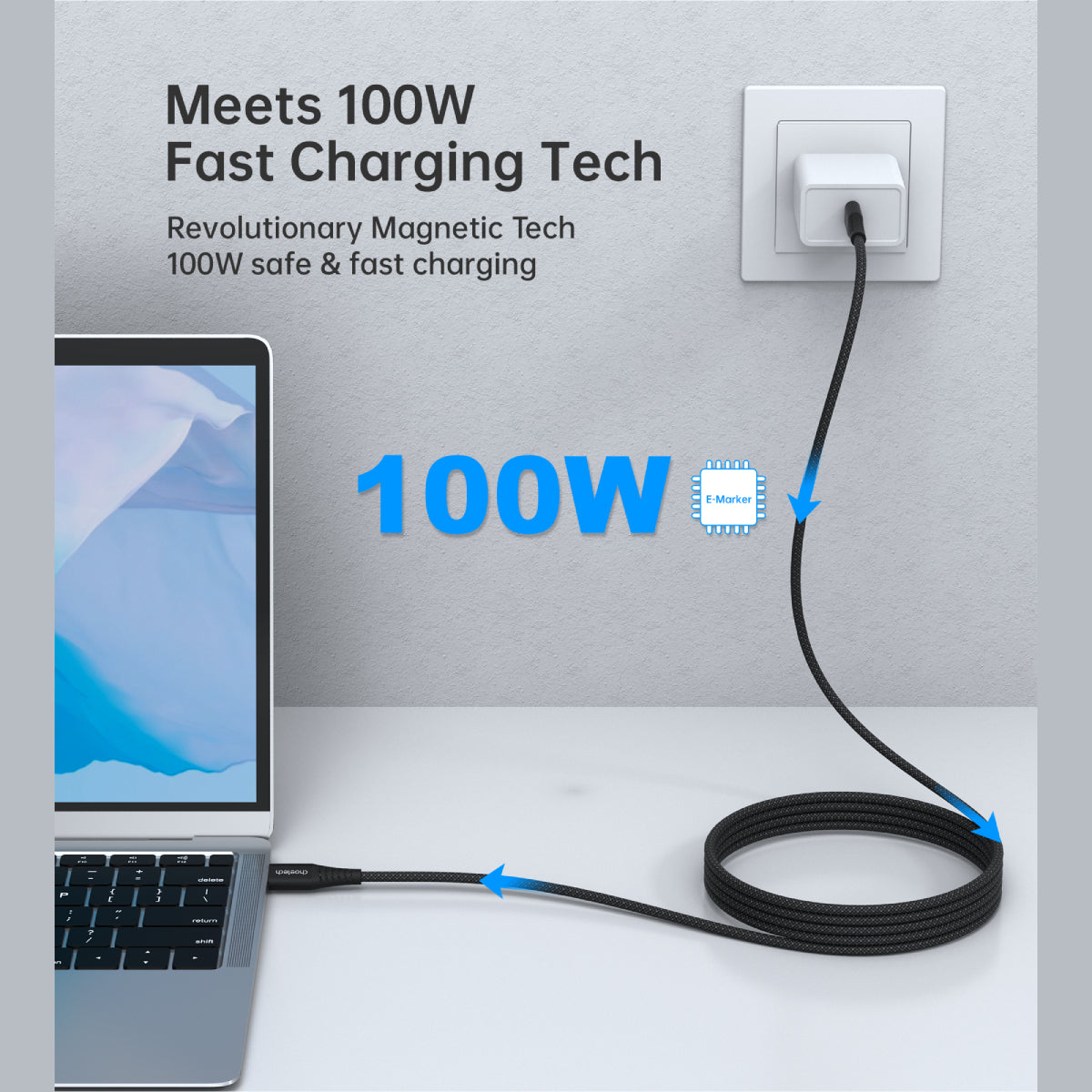 Choetech 100W braided C toC charging cable 1.2m (XCC-1054)
