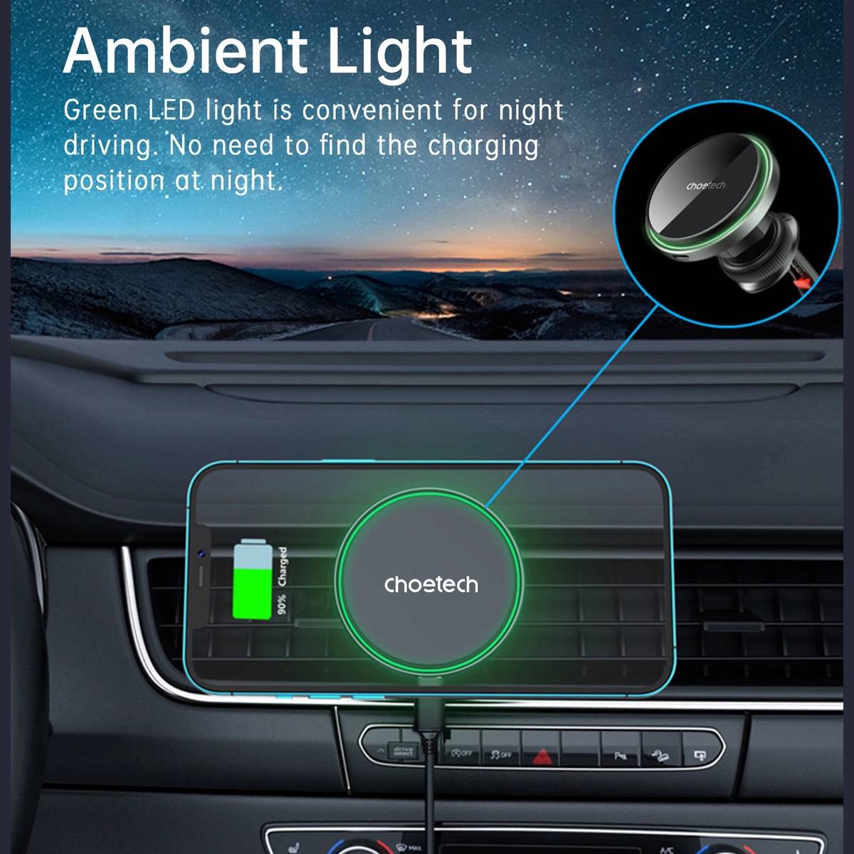 Choetech 15W Wireless Car Charger (T204-F)