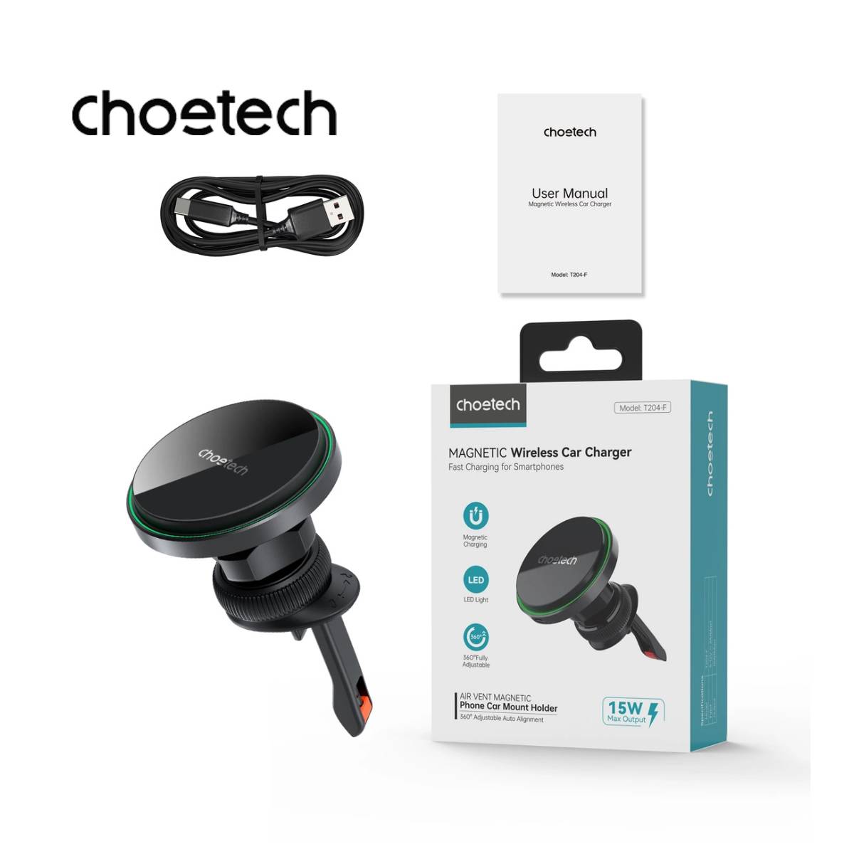 Choetech 15W Wireless Car Charger (T204-F)