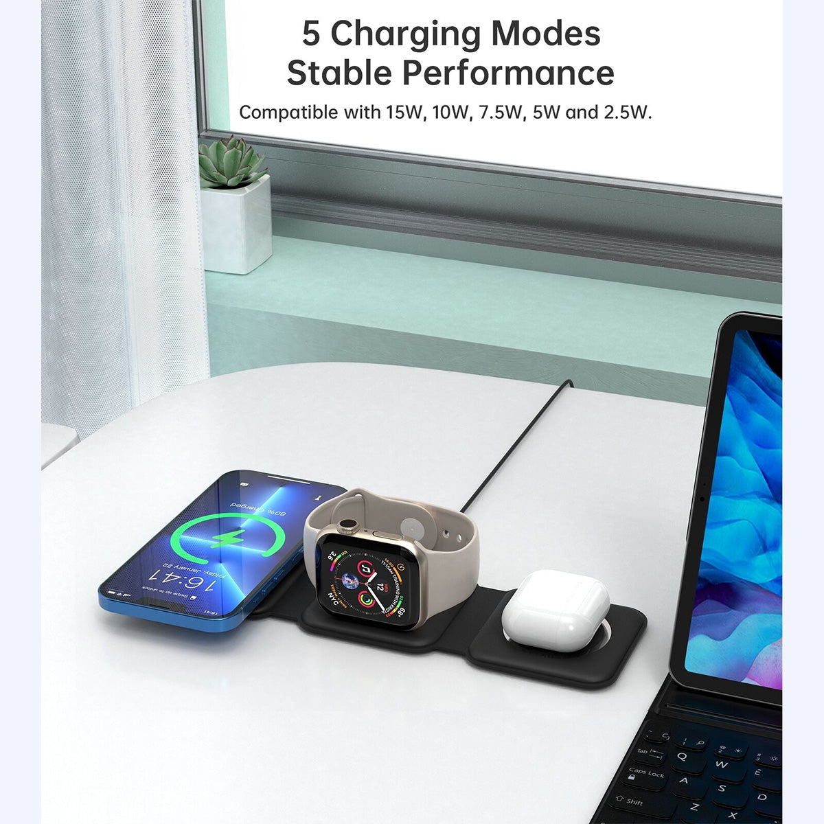Choetech 3-in-1 Foldable Magnetic Wireless Charging Station T588-F (Black)