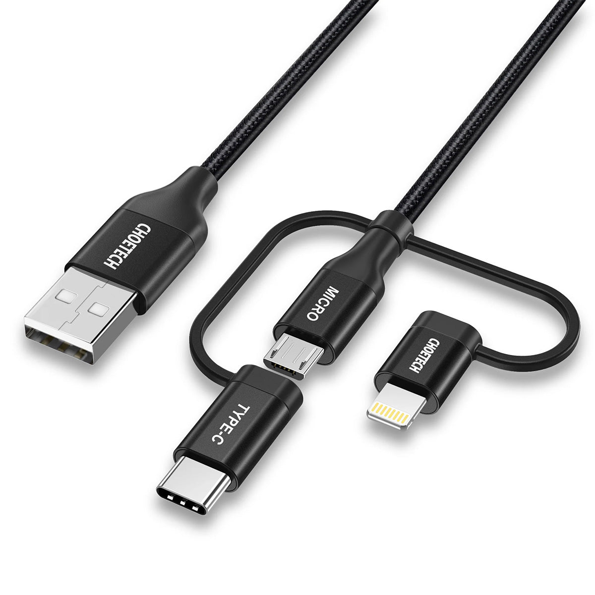 Choetech 3-in-1 USB-A to Type-C/Micro/Lightning Nylon Cable IP0030 (1.2m)