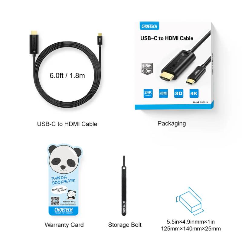 Choetech USB-C to HDMI 1.8m PVC Cable (CH0019)