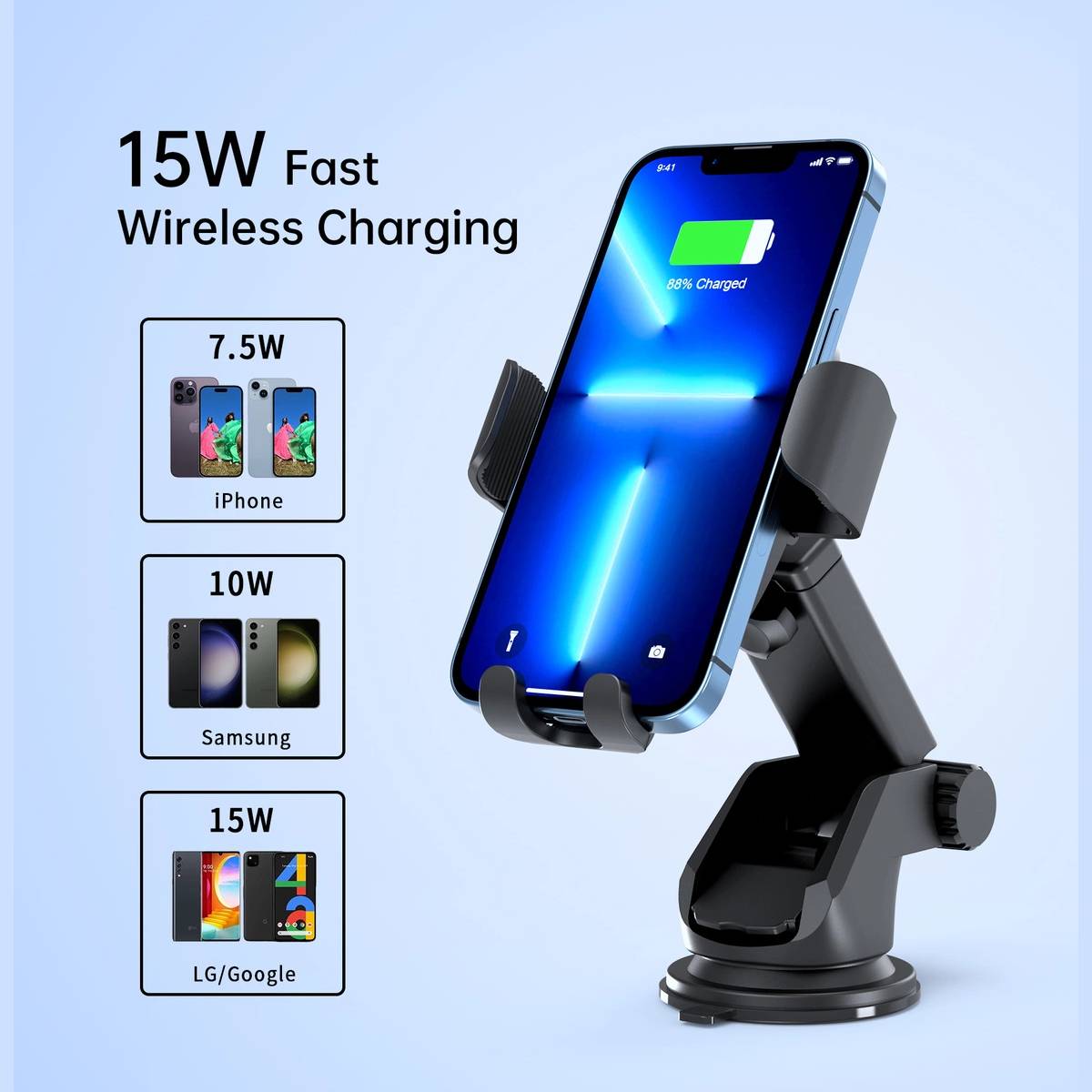 Choetech Wireless 15W Car Holder with charger (T203-F)